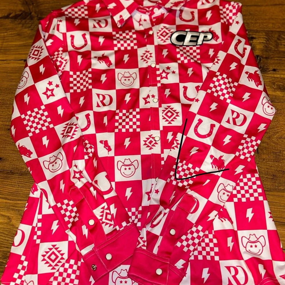 Bright Pink & White Checkerboard Print Western Shirt with CEP Patch